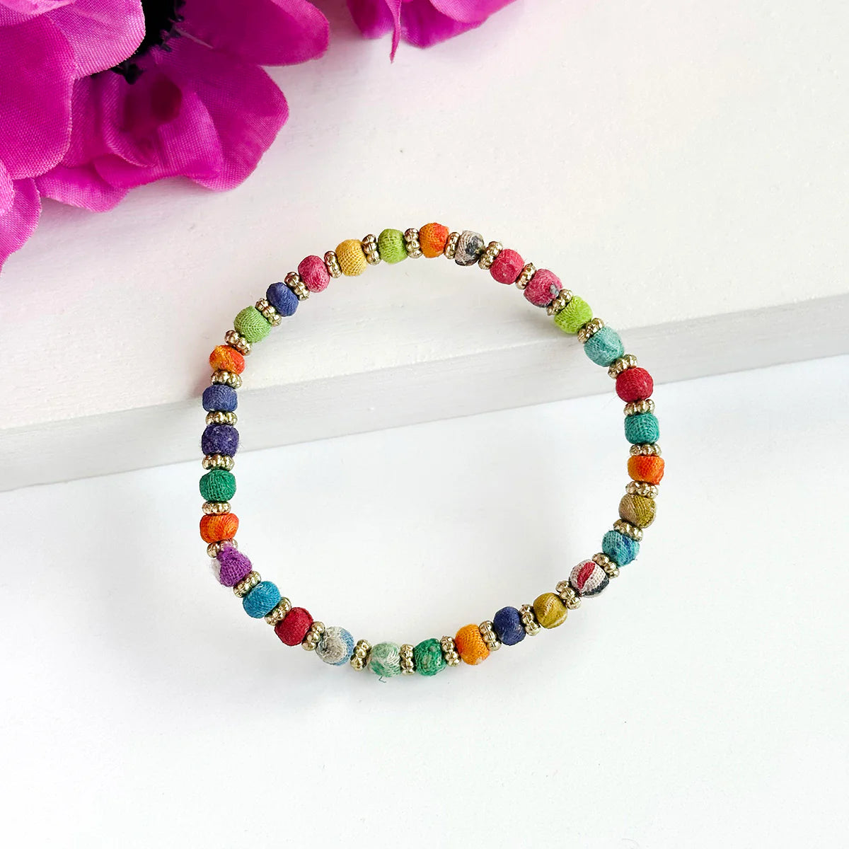 Kantha & Brass Bead Decorative Bracelet - BR-3151 - Uneeka